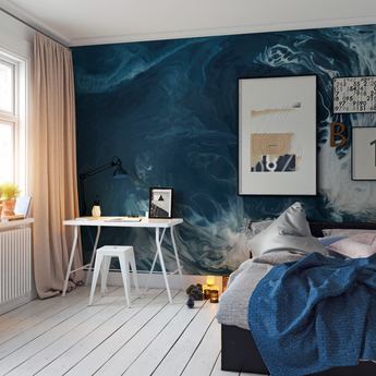 Abstract Sea Surfing Waves Wall Mural - Office Teen Boys Bedroom Wallpaper - Peel and Stick or Traditional