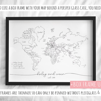 Personalised FRAMED Travel World Map Push Pin-board