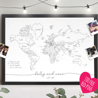 Personalised FRAMED Travel World Map Push Pin-board