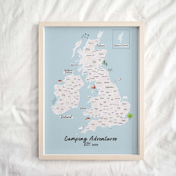 Personalised Scratch Off Map Hand drawn Watercolour UK MAP of England Ireland Scotland - Fireflies Designs