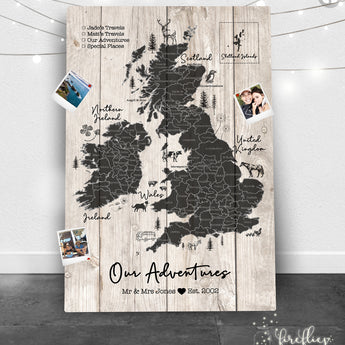 Personalised UNITED KINGDOM UK Travel Map Pin Board