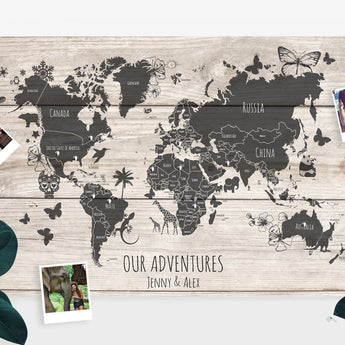 Personalised WORLD Travel World Map Pin Board DIFFERENT FONT