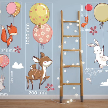 Cute Woodland Animals Balloons Nursery Wall Stickers / Decals - Childrens Bedroom, Forest Baby Mural, New Baby, Kids Bedroom - Fireflies Designs