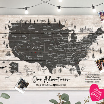 Personalised USA / AMERICA Travel Map Pin Board - Fireflies Designs