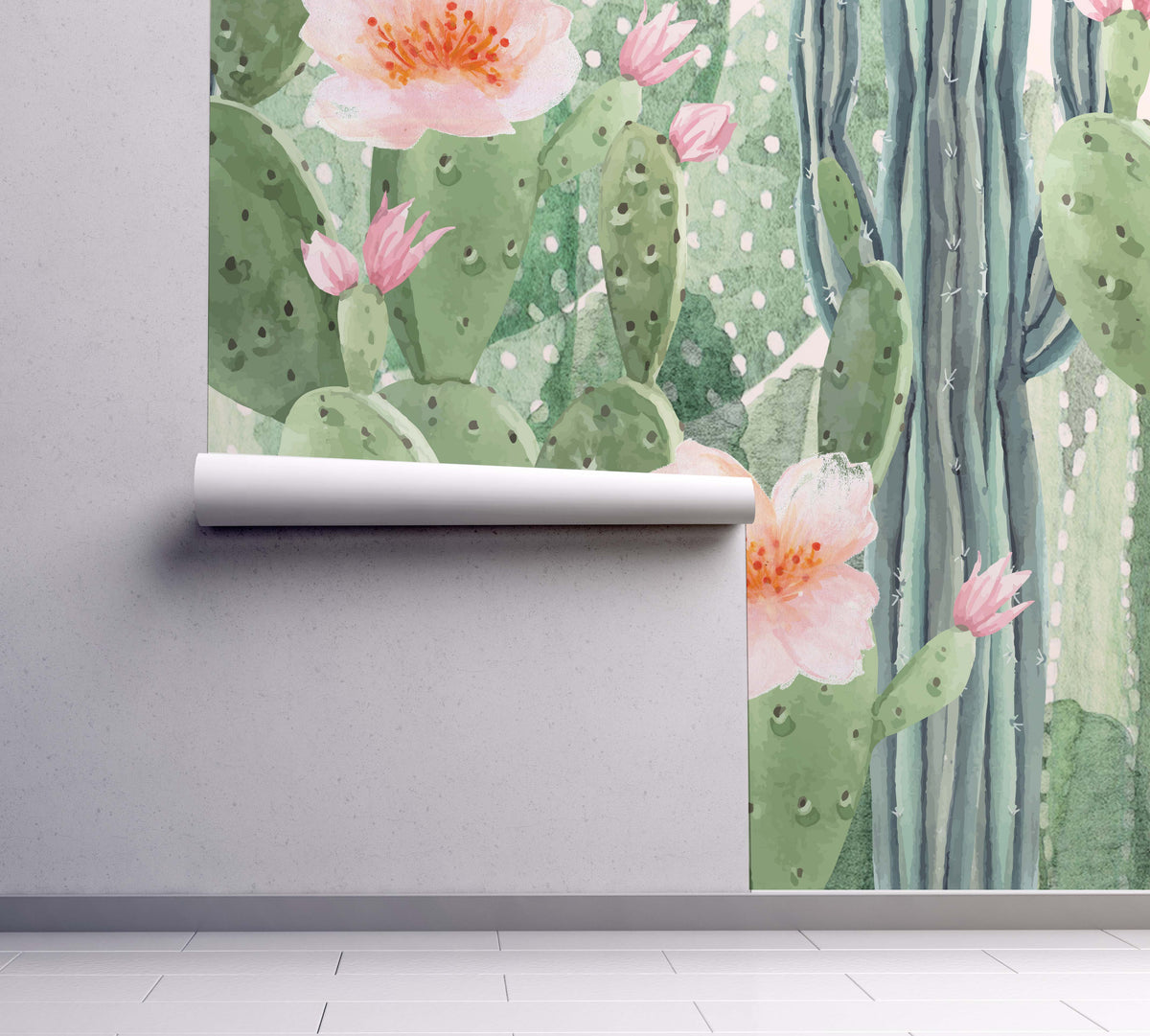 Peel and Stick CACTUS Blossom Wallpaper Watercolour Flower Pink Peach