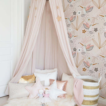 Hummingbird Blush Pink Pattern Wall Peel and Stick Wallpaper Mural | Kids Room Playroom Decor Art | Custom ANY Colour