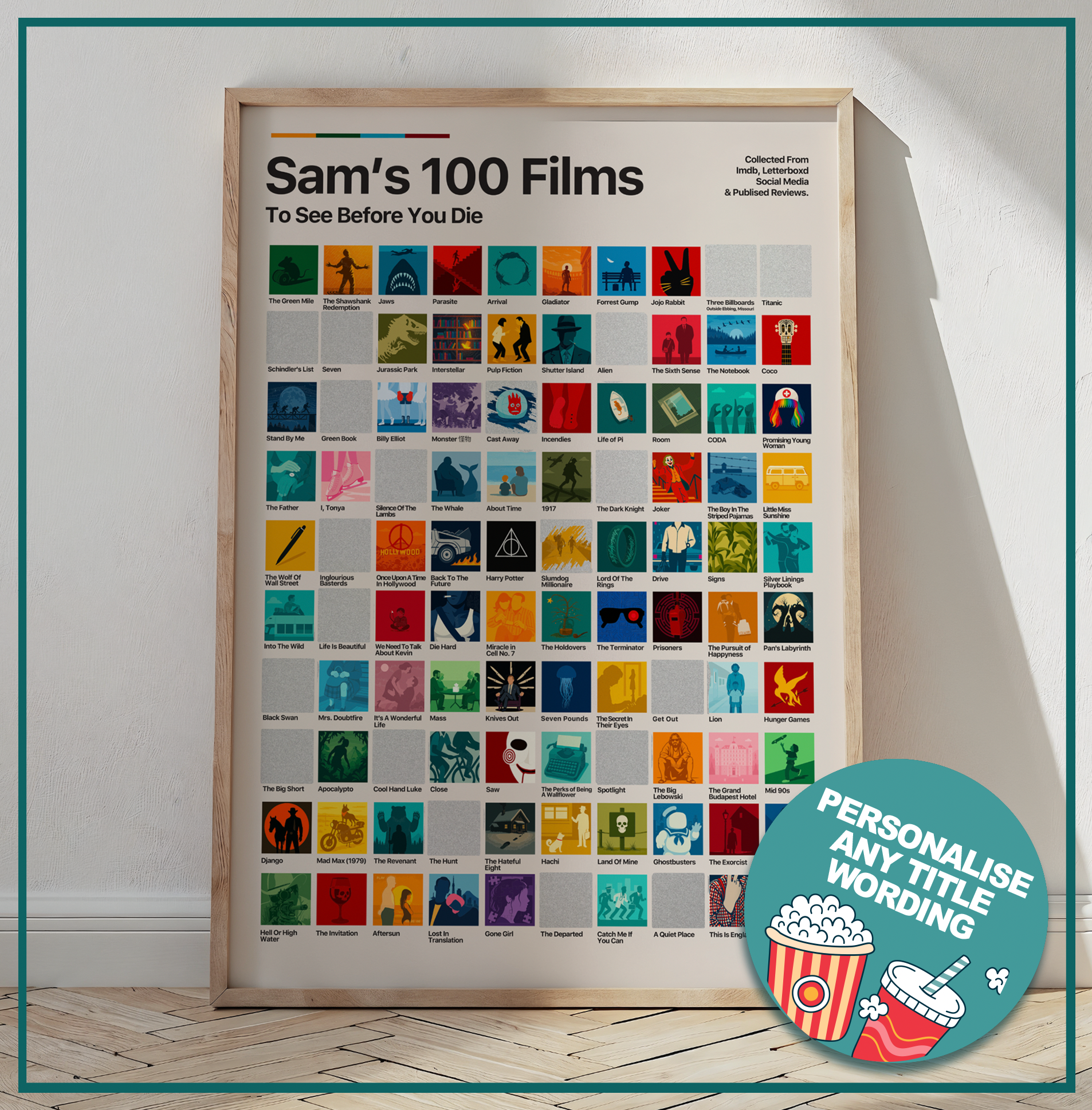 A2 Large 100 Movies Scratch-Off Poster – Film & Movie Lovers, Film Fans, and Cinema Buffs. Christmas, Birthday, Anniversary