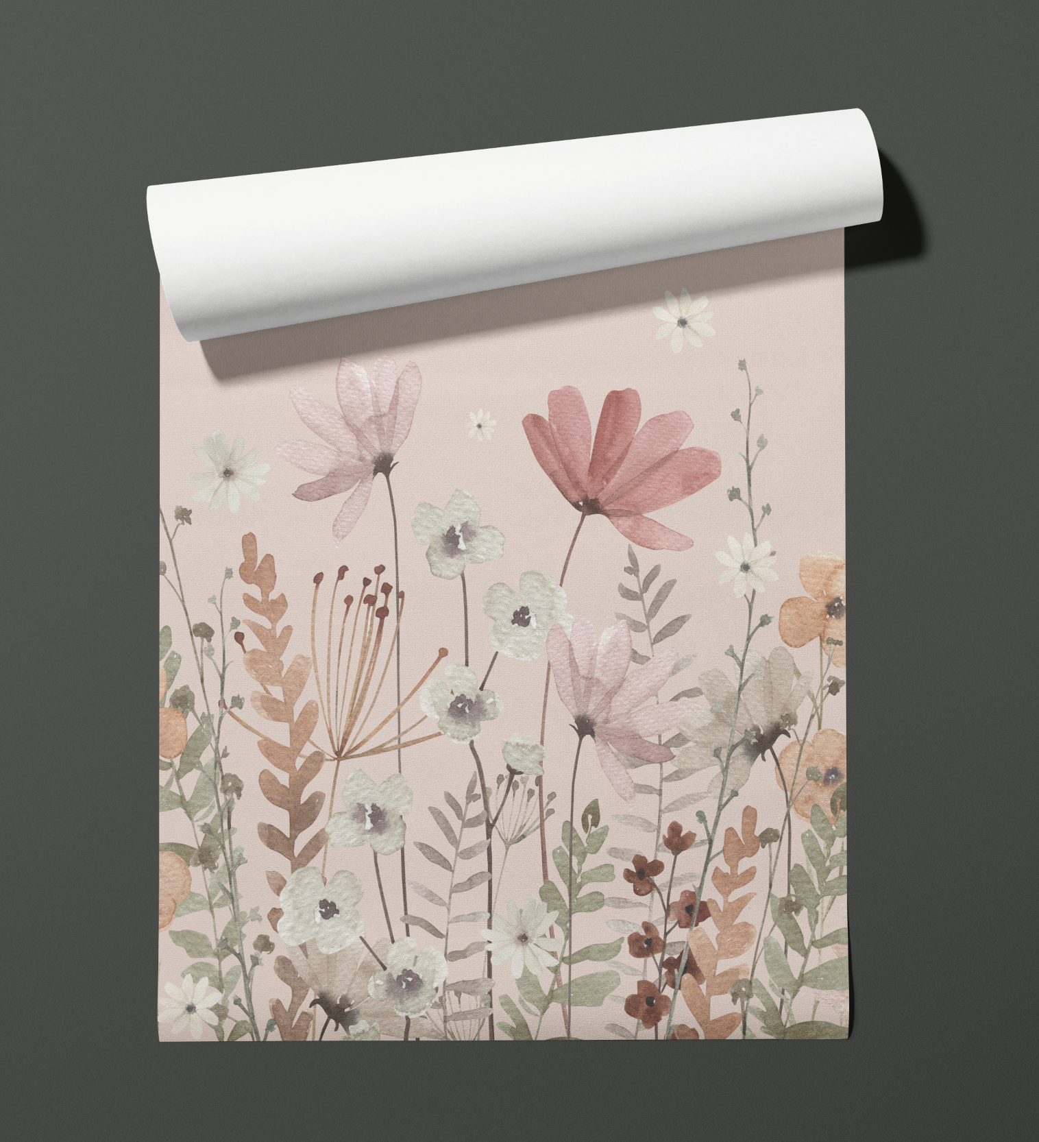 Autumn Blush Wildflower Burst Mural - Peel and Stick and Traditional Wallpaper Wall Mural - nursery neutral beige, blush Meadow Flowers Peel and Stick Wall Mural - blush nursery neutral3