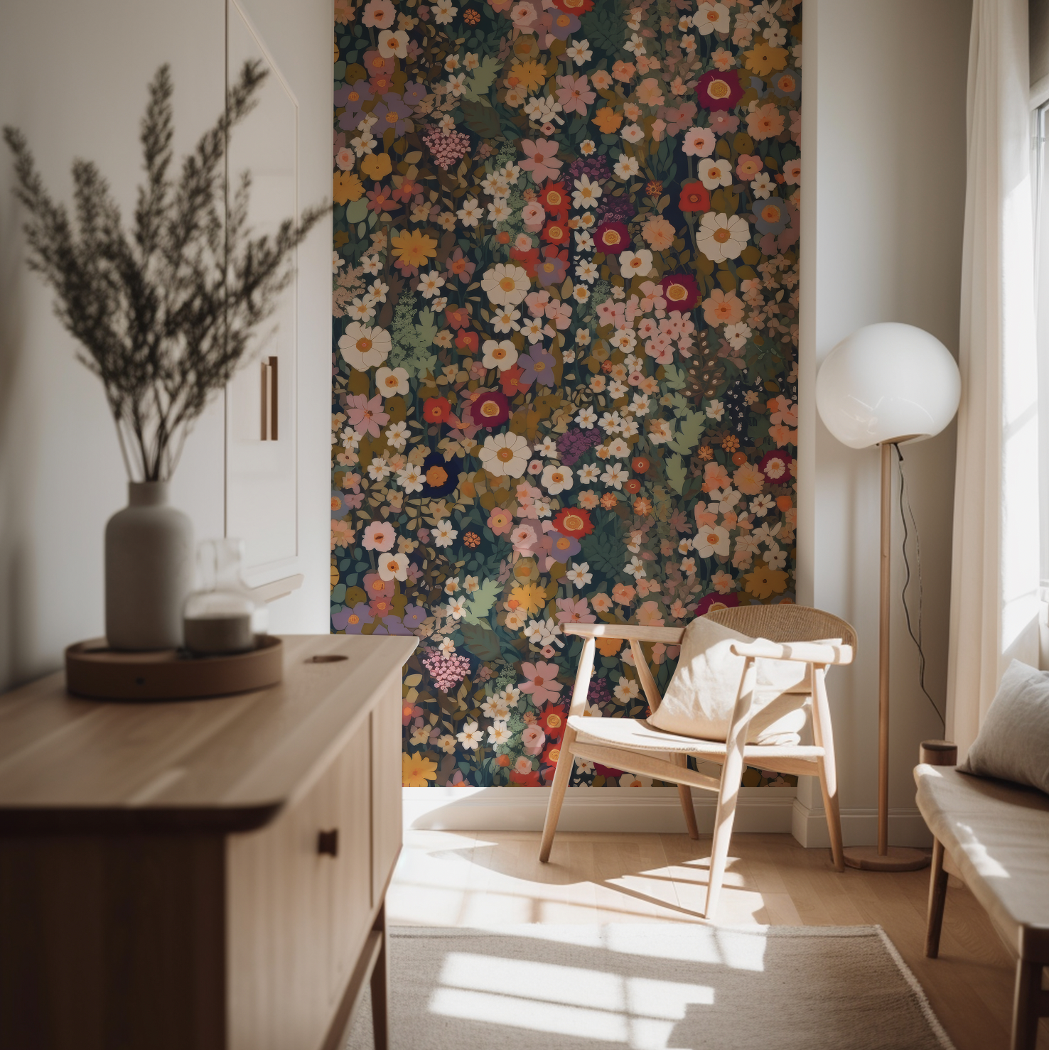 Autumn ditsy flowers - Retro Flower Pattern Wallpaper Mural - Removable Wall decor - Nursery, Baby Girl