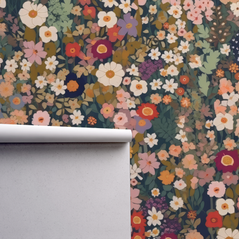 Autumn ditsy flowers - Retro Flower Pattern Wallpaper Mural - Removable Wall decor - Nursery, Baby Girl 2
