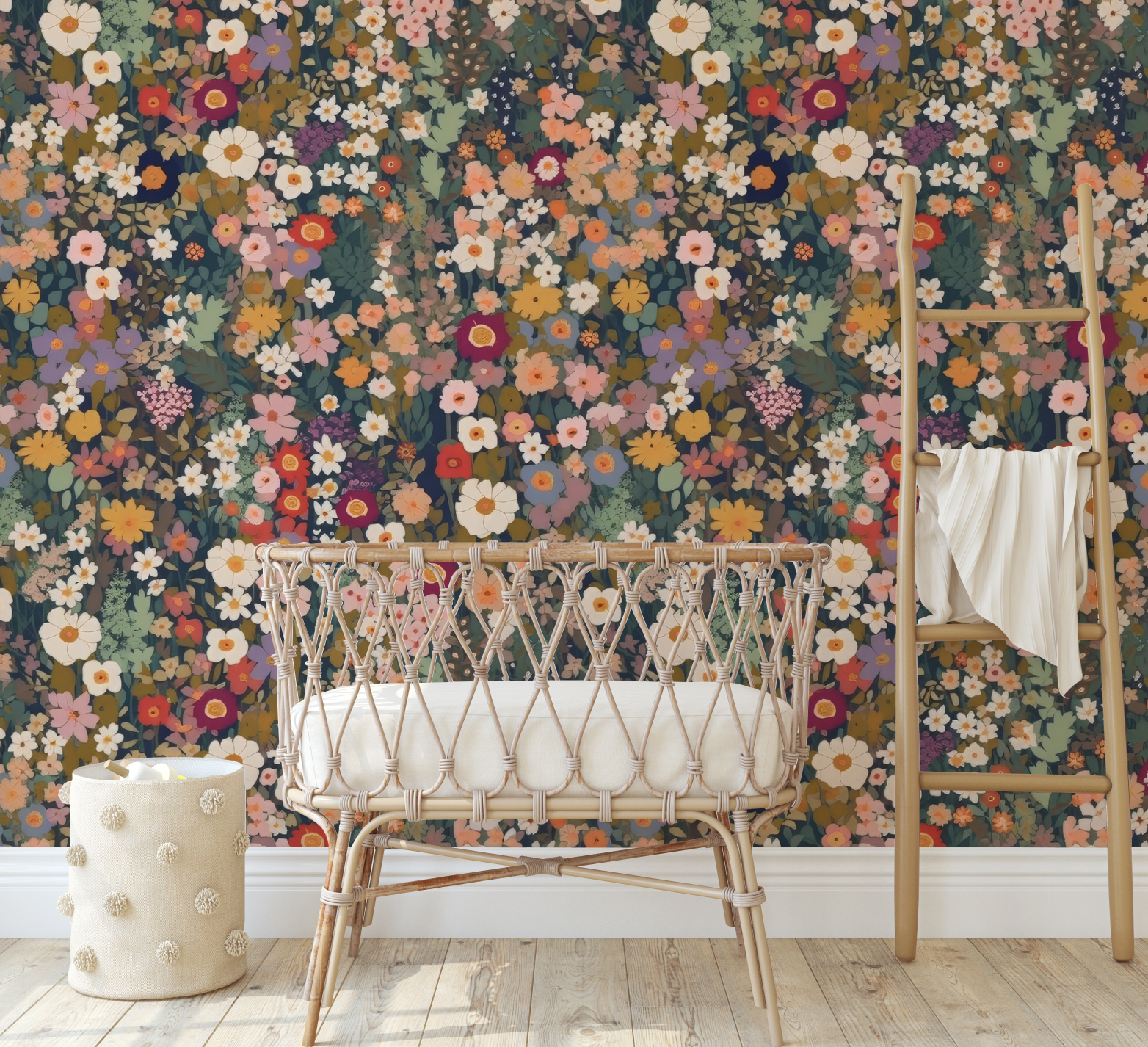 Autumn ditsy flowers - Retro Flower Pattern Wallpaper Mural - Removable Wall decor - Nursery, Baby Girl 5