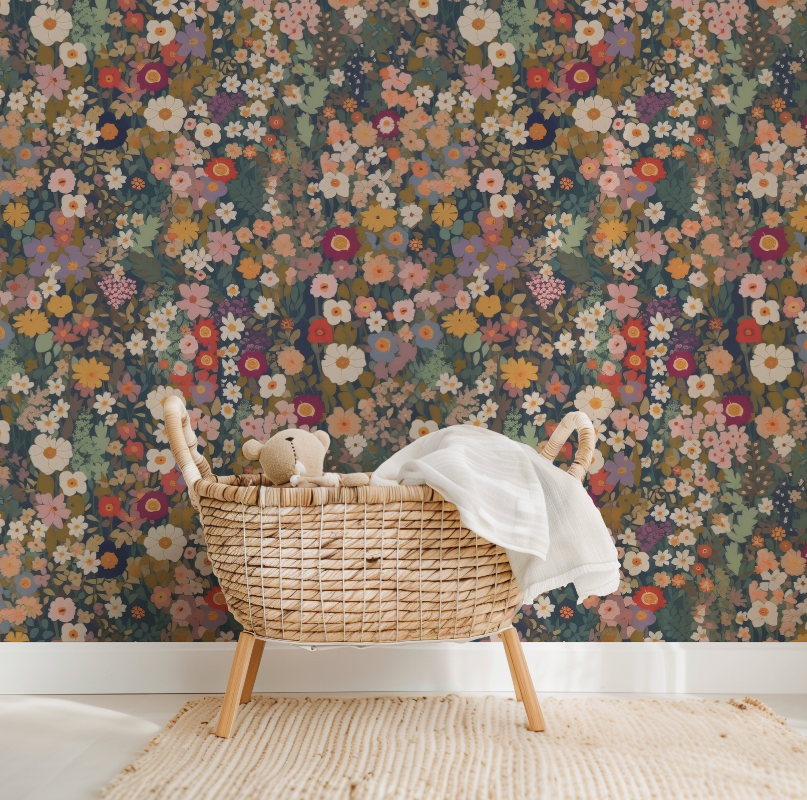 Autumn ditsy flowers - Retro Flower Pattern Wallpaper Mural - Removable Wall decor - Nursery, Baby Girl 6