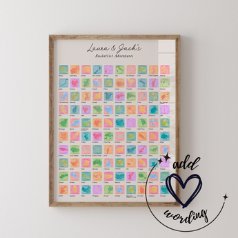 BUCKET LIST - Personalised Scratch Off Map Hand drawn Watercolour World Atlas - Colourful Bucketlist