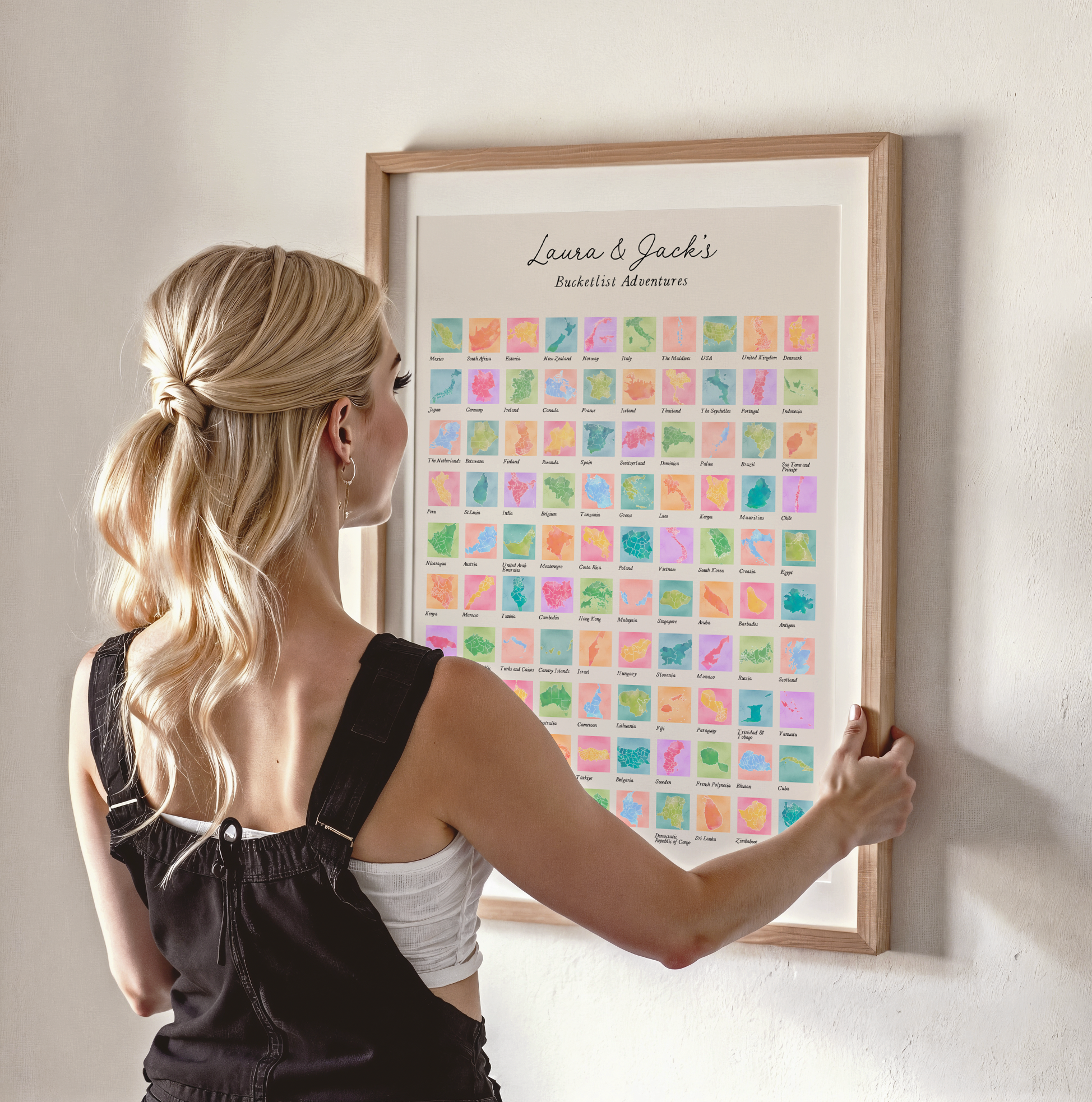 BUCKET LIST - Personalised Scratch Off Map Hand drawn Watercolour World Atlas - Colourful Bucketlist 7