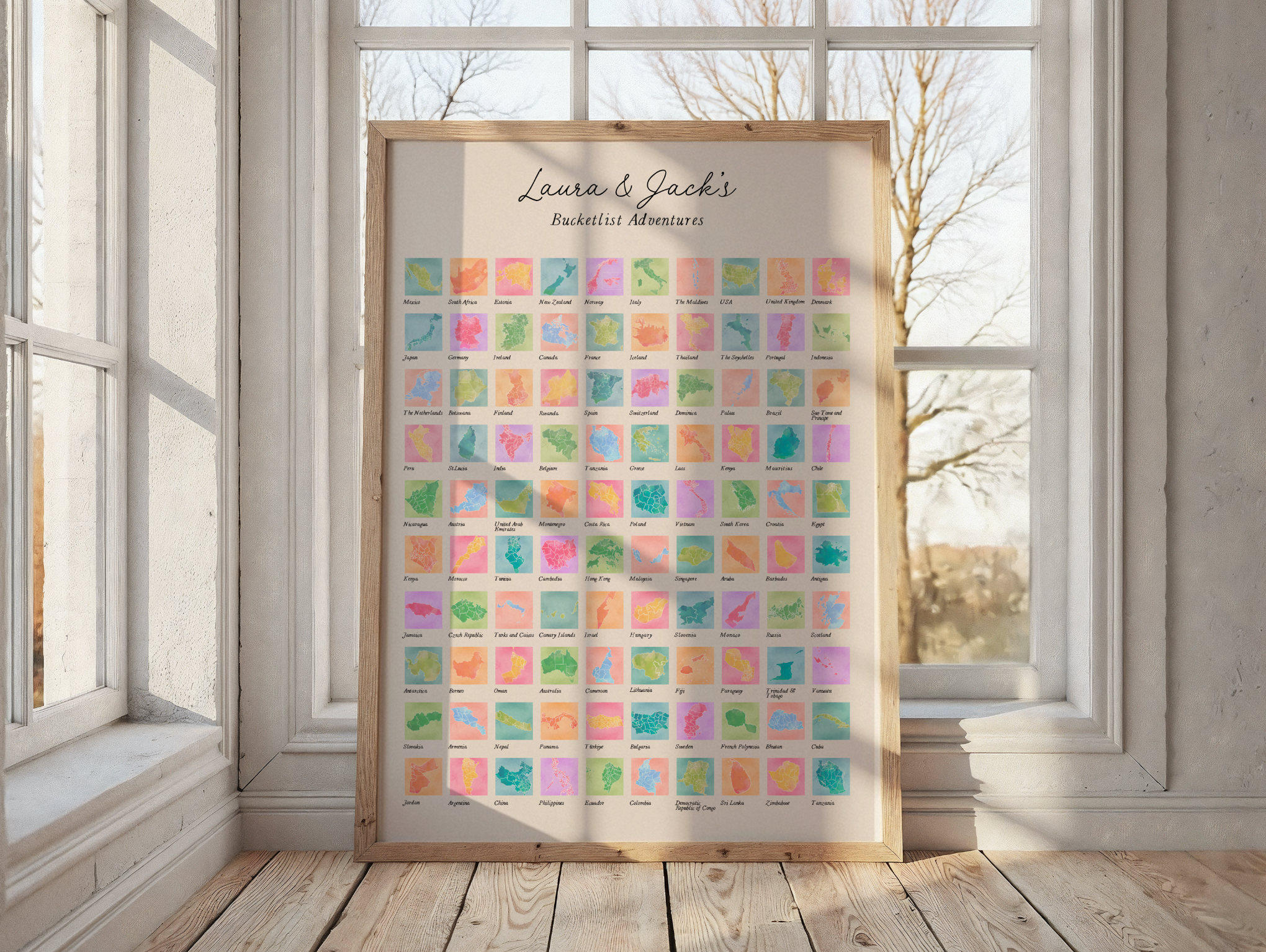 BUCKET LIST - Personalised Scratch Off Map Hand drawn Watercolour World Atlas - Colourful Bucketlist 8
