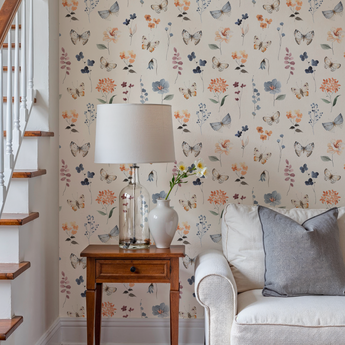 BUTTERFLIES AND BOTANICALS - Retro Flower Pattern Wallpaper Mural - Removable Wall decor - Nursery