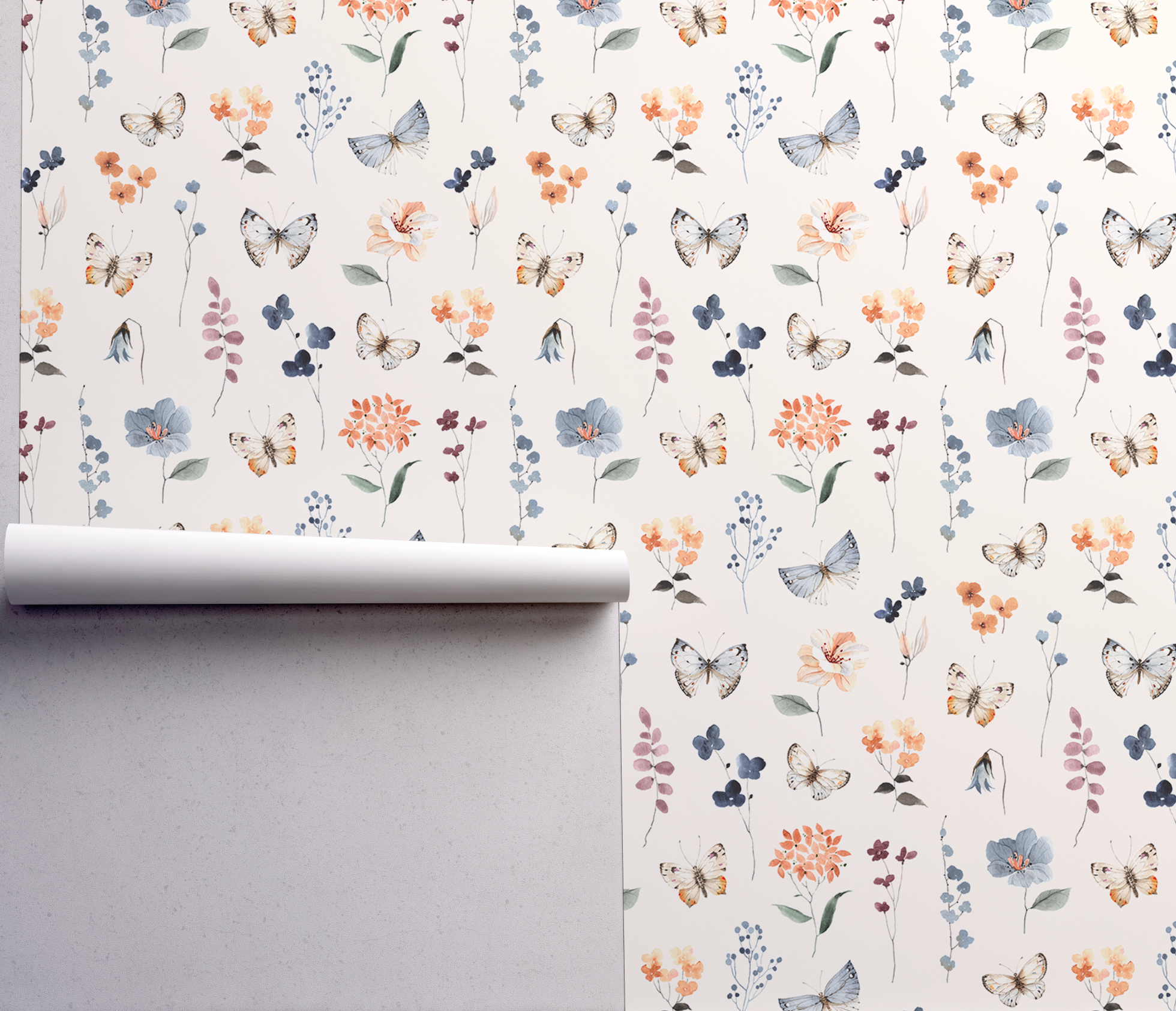 BUTTERFLIES AND BOTANICALS - Retro Flower Pattern Wallpaper Mural - Removable Wall decor - Nursery 4