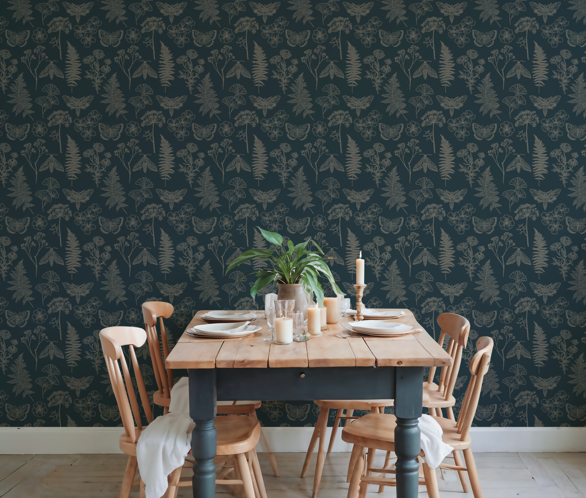 BUTTERFLIES AND BOTANICALS - Retro Flower Pattern Wallpaper Mural - Removable Wall decor - Nursery, Baby Girl 3
