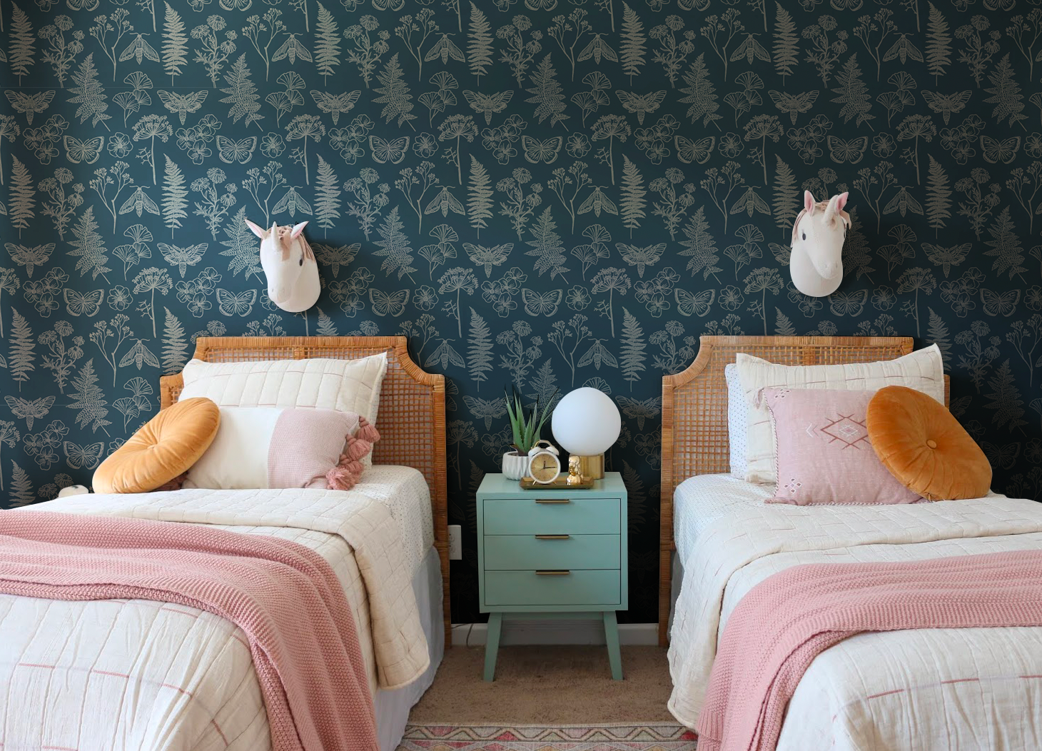 BUTTERFLIES AND BOTANICALS - Retro Flower Pattern Wallpaper Mural - Removable Wall decor - Nursery, Baby Girl 5