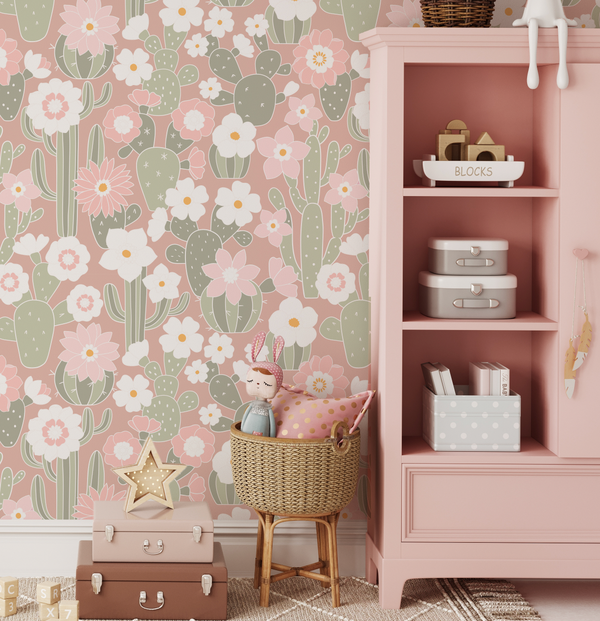 Cactus Desert Ranch Pattern Wall Mural - Wallpaper Traditional or Peel and Stick