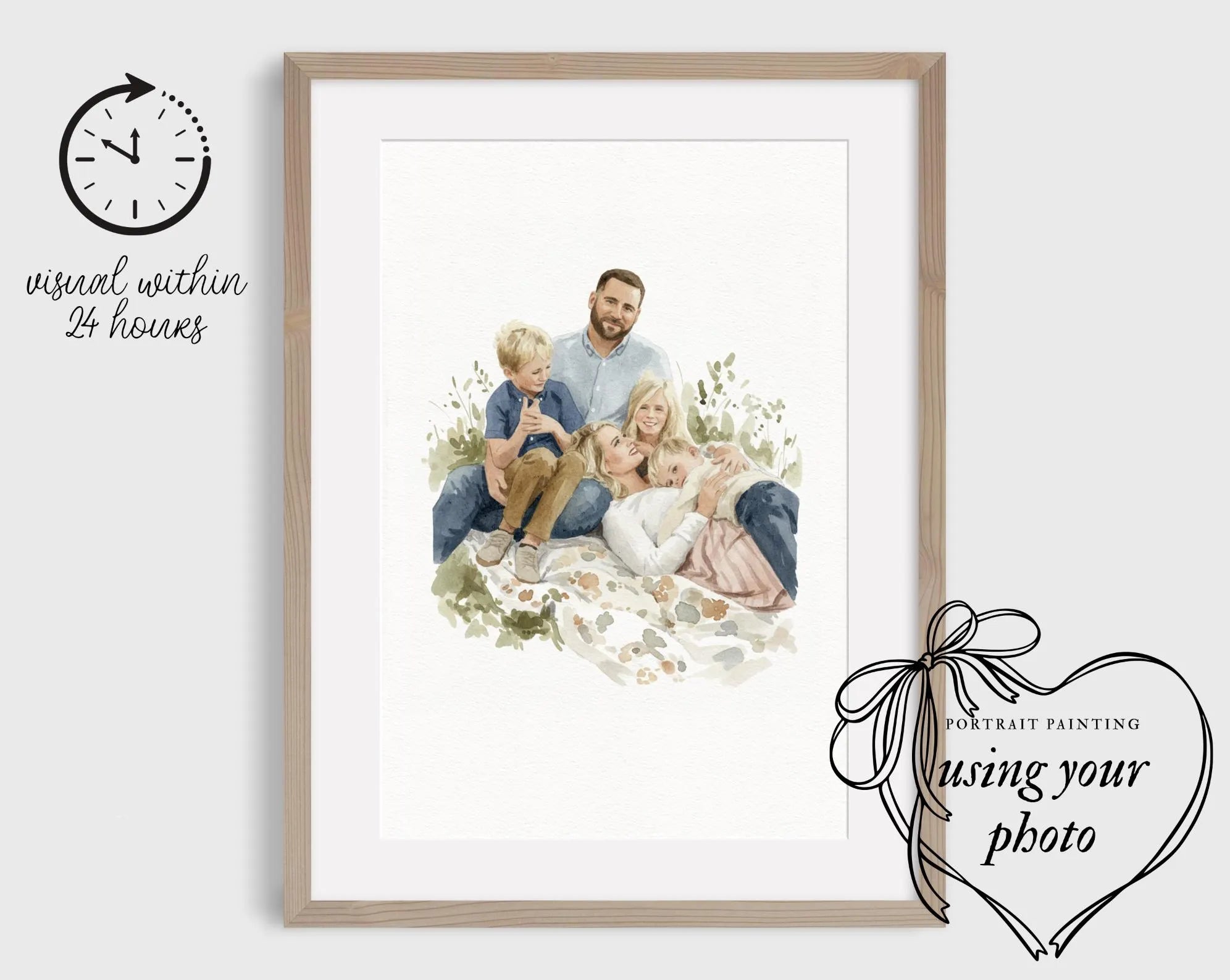 Custom Family Portrait from photo - Hand-Drawn Illustration / Painting - Mothers day, Fathers day, Children, Grandparents 3