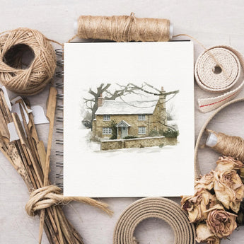 Custom House warming gift Portrait from photo - Hand-Drawn Illustration / Painting