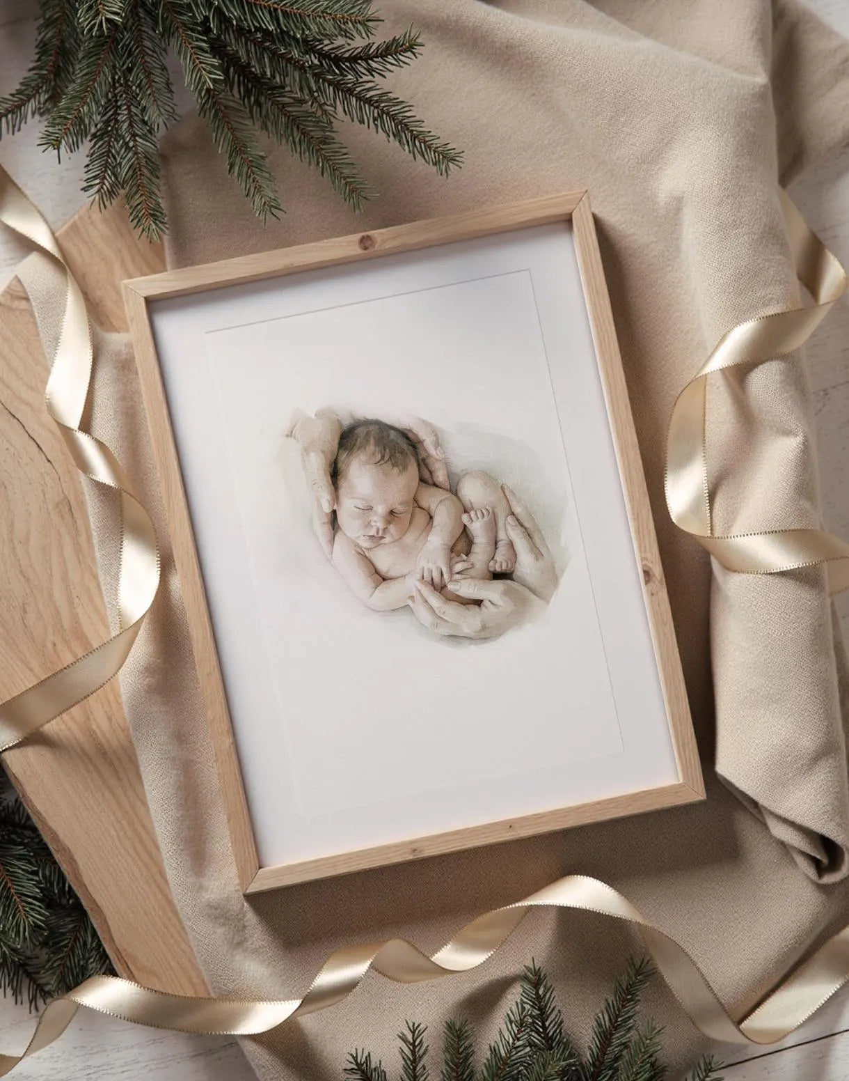 Custom Newborn Baby Children Portrait from photo - Hand-Drawn Illustration / Painting - Mothers day, Fathers day, Grandparents Gift 3