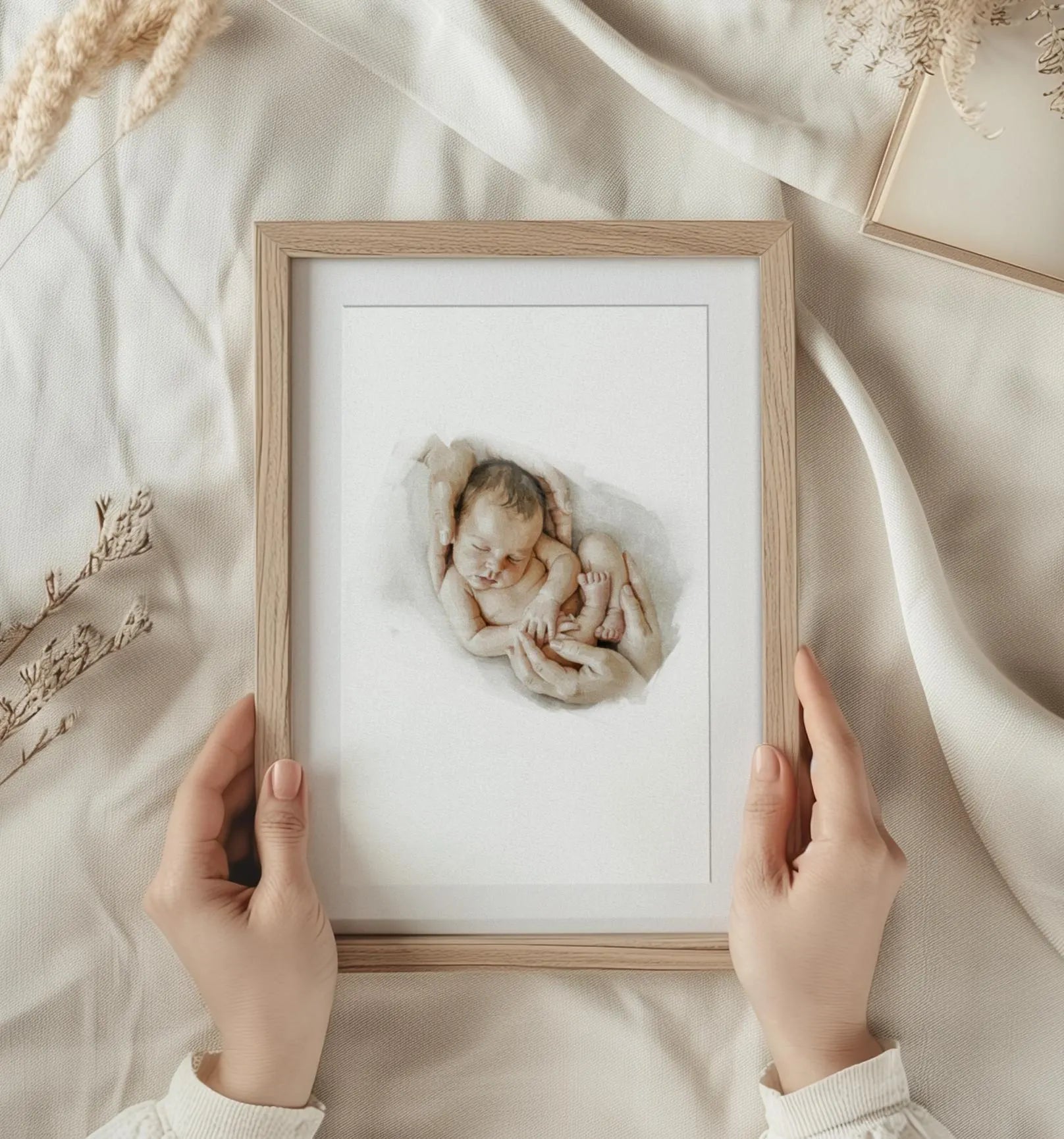 Custom Newborn Baby Children Portrait from photo - Hand-Drawn Illustration / Painting - Mothers day, Fathers day, Grandparents Gift 5