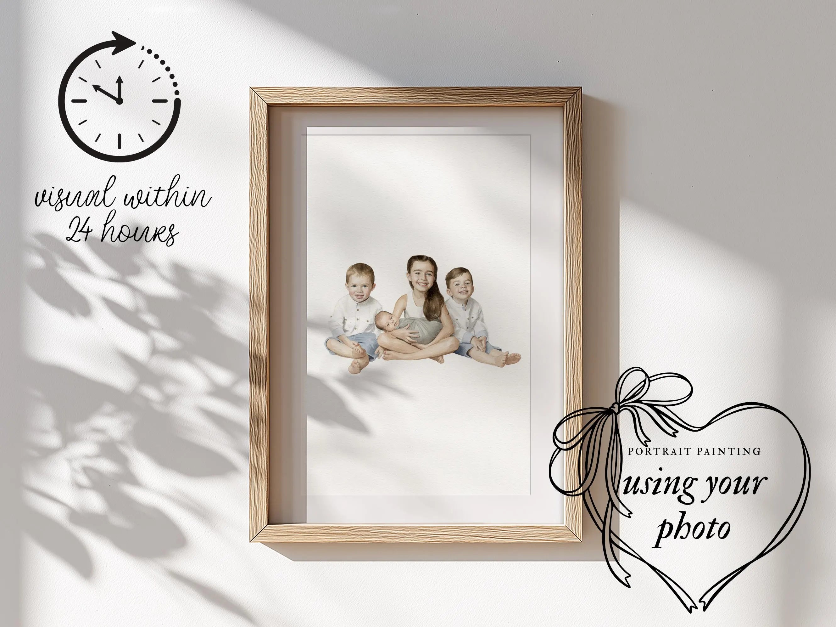 Custom Newborn Baby Children Portrait from photo - Hand-Drawn Illustration / Painting - Mothers day, Fathers day, Grandparents Gift 6