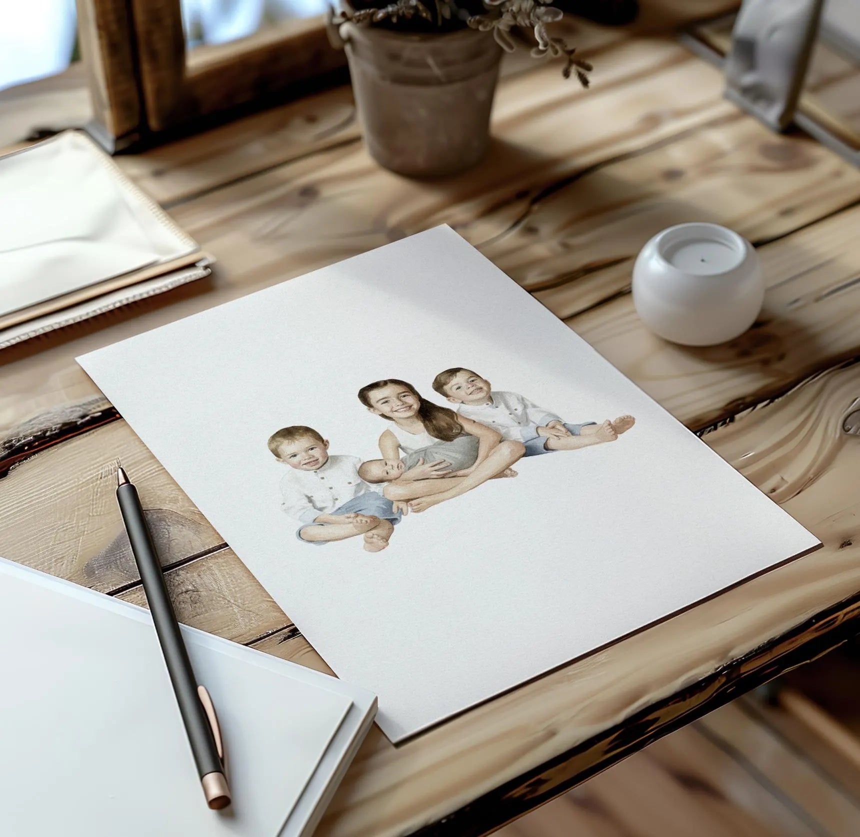 Custom Newborn Baby Children Portrait from photo - Hand-Drawn Illustration / Painting - Mothers day, Fathers day, Grandparents Gift 9