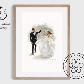 Custom Wedding Anniversary Couples Portrait from photo - Hand-Drawn Illustration / Painting