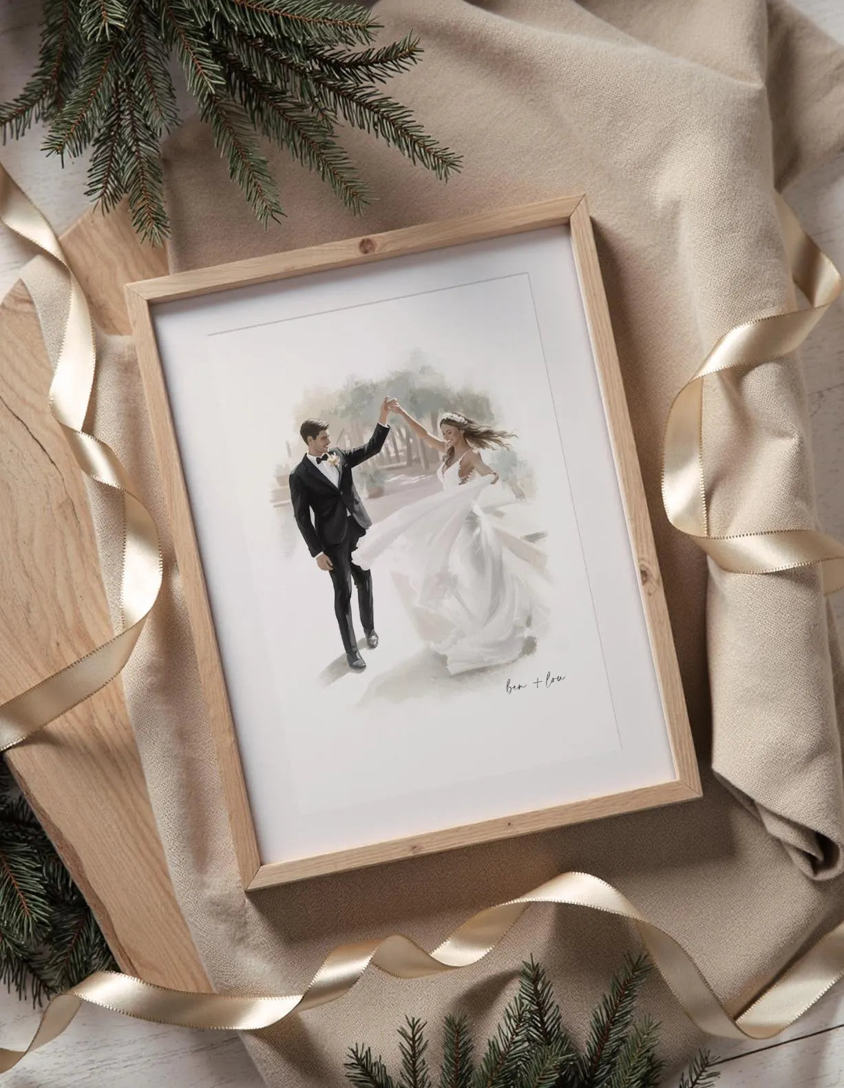 Custom Wedding Anniversary Couples Portrait from photo - Hand-Drawn Illustration / Painting 6