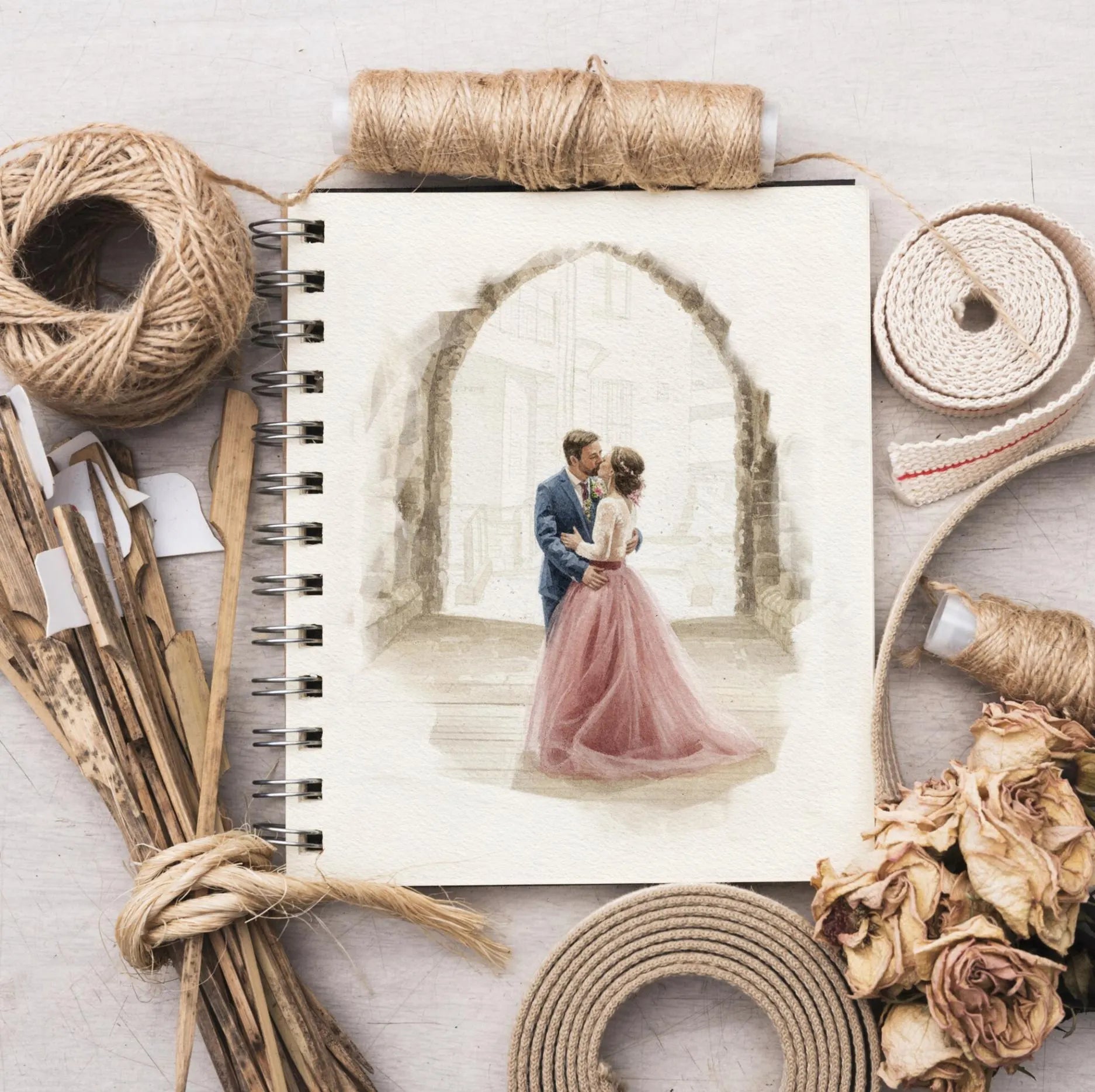 Custom Wedding Anniversary Couples Portrait from photo - Hand-Drawn Illustration / Painting 7