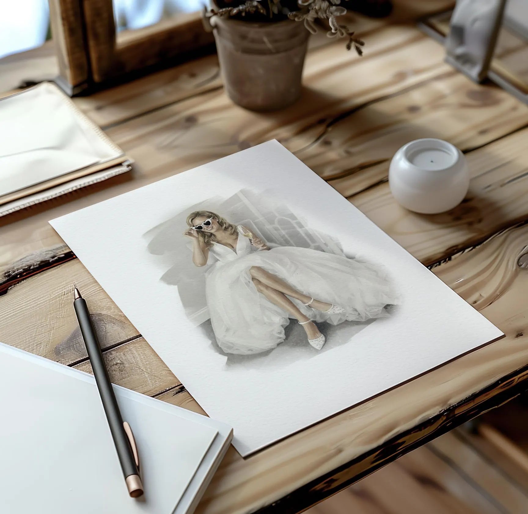 Custom Wedding Anniversary Couples Portrait from photo - Hand-Drawn Illustration / Painting 9