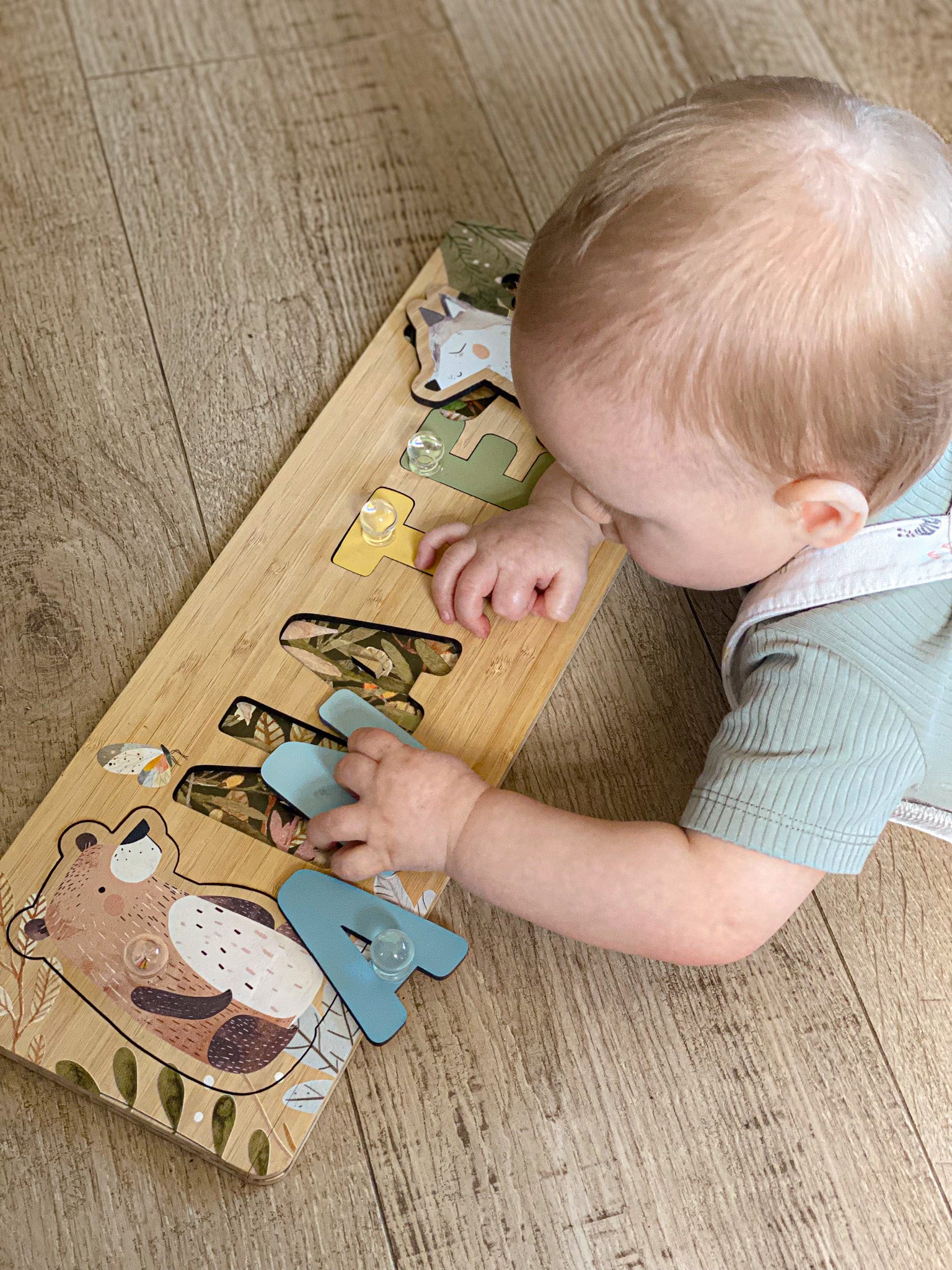 Cute Forest Animal Children Name Puzzle | Personalised Gift | Baby Toddler, Natural Wooden, First Birthday Gift, Nursery Neutral Busy Board
