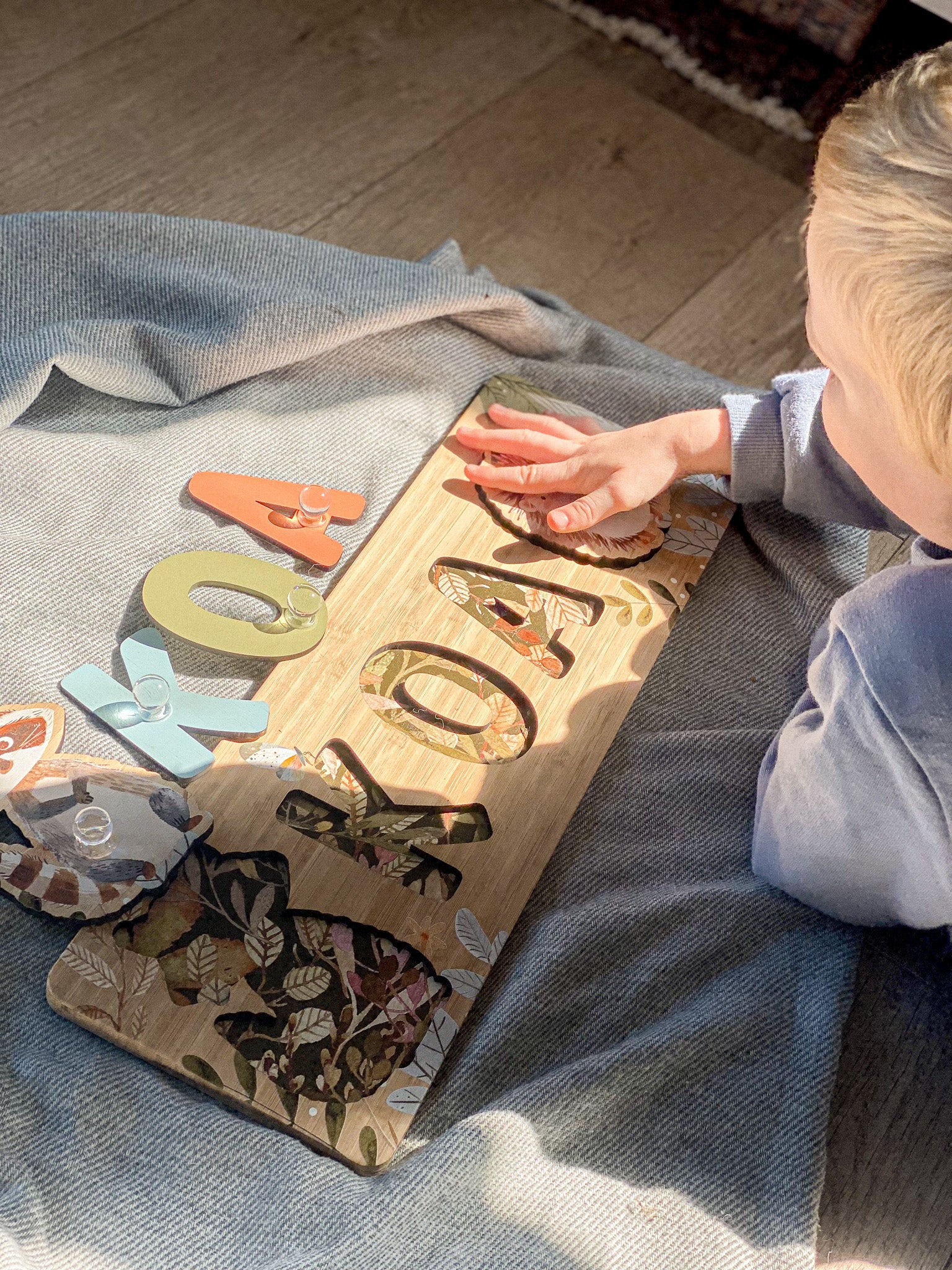 Cute Forest Animal Children Name Puzzle | Personalised Gift | Baby Toddler, Natural Wooden, First Birthday Gift, Nursery Neutral Busy Board