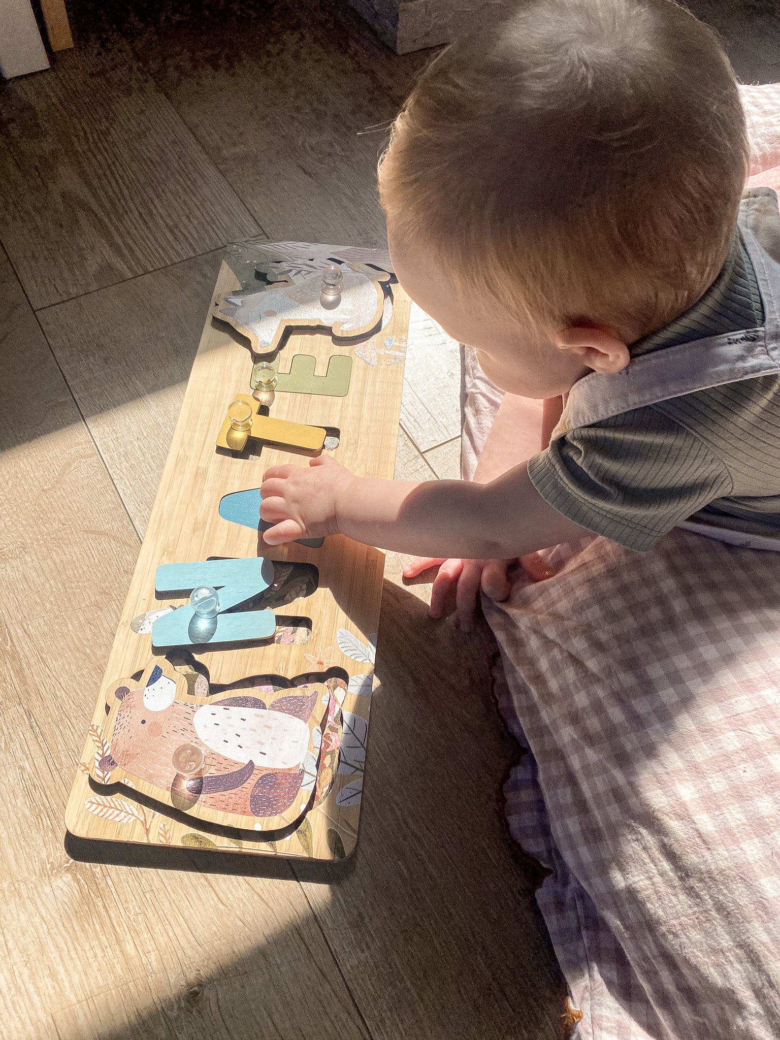Cute Forest Animal Children Name Puzzle | Personalised Gift | Baby Toddler, Natural Wooden, First Birthday Gift, Nursery Neutral Busy Board 