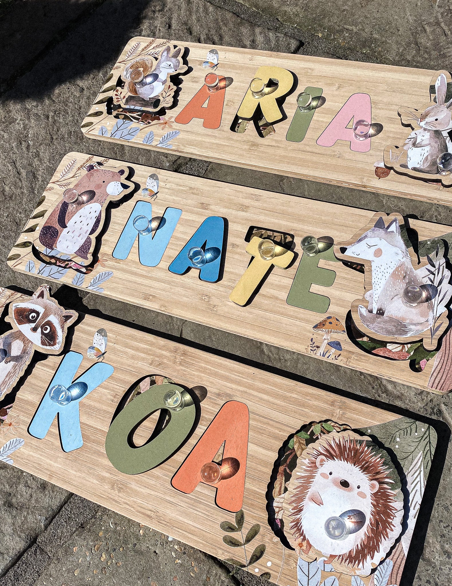 Cute Forest Animal Children Name Puzzle | Personalised Gift | Baby Toddler, Natural Wooden, First Birthday Gift, Nursery Neutral Busy Board