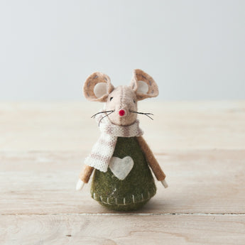 Fabric Green and Beige Mouse, 8cm