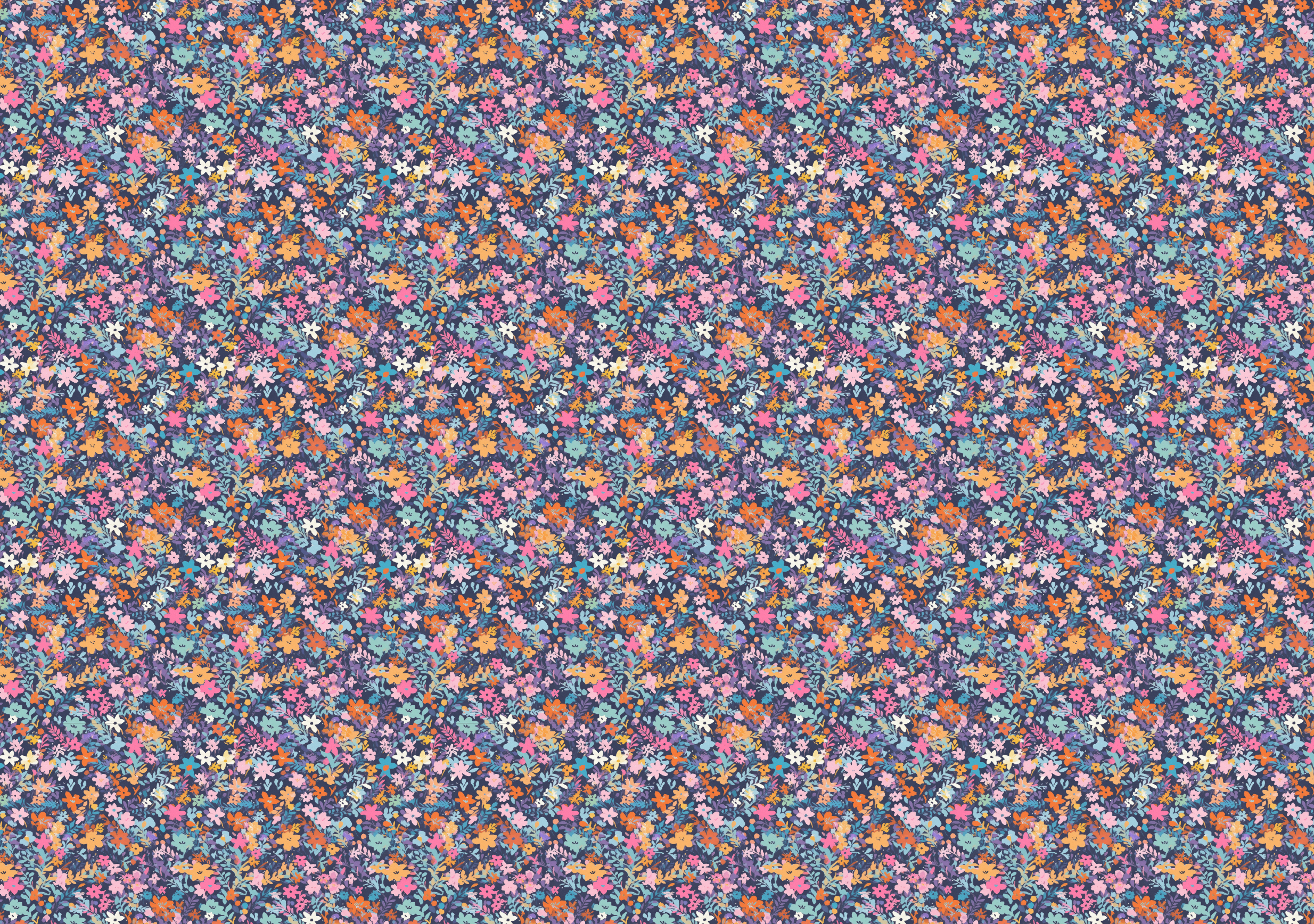 Fairy flower pattern Navy - Retro Flower Pattern Wallpaper Mural - Removable Wall decor - Nursery, Baby Girl