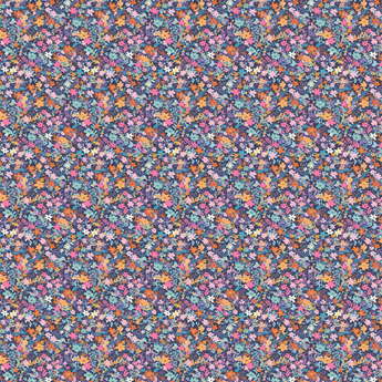 Fairy flower pattern Navy - Retro Flower Pattern Wallpaper Mural - Removable Wall decor - Nursery, Baby Girl