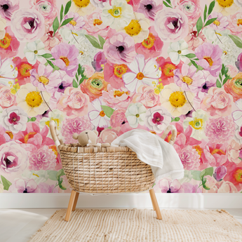 Flower Bloom Burst Mural - Peel and Stick and Traditional Wallpaper Wall Mural