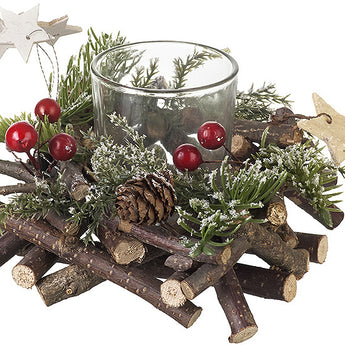Frosted Berry and Pinecone Candle Holder&nbsp;