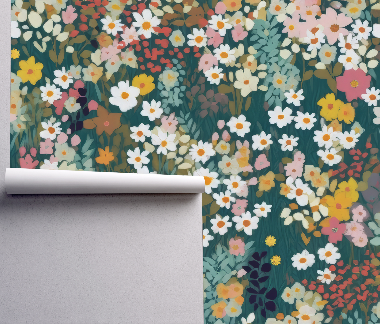 Green shades ditsy flowers - Retro Flower Pattern Wallpaper Mural - Removable Wall decor - Nursery, Baby Girl 1