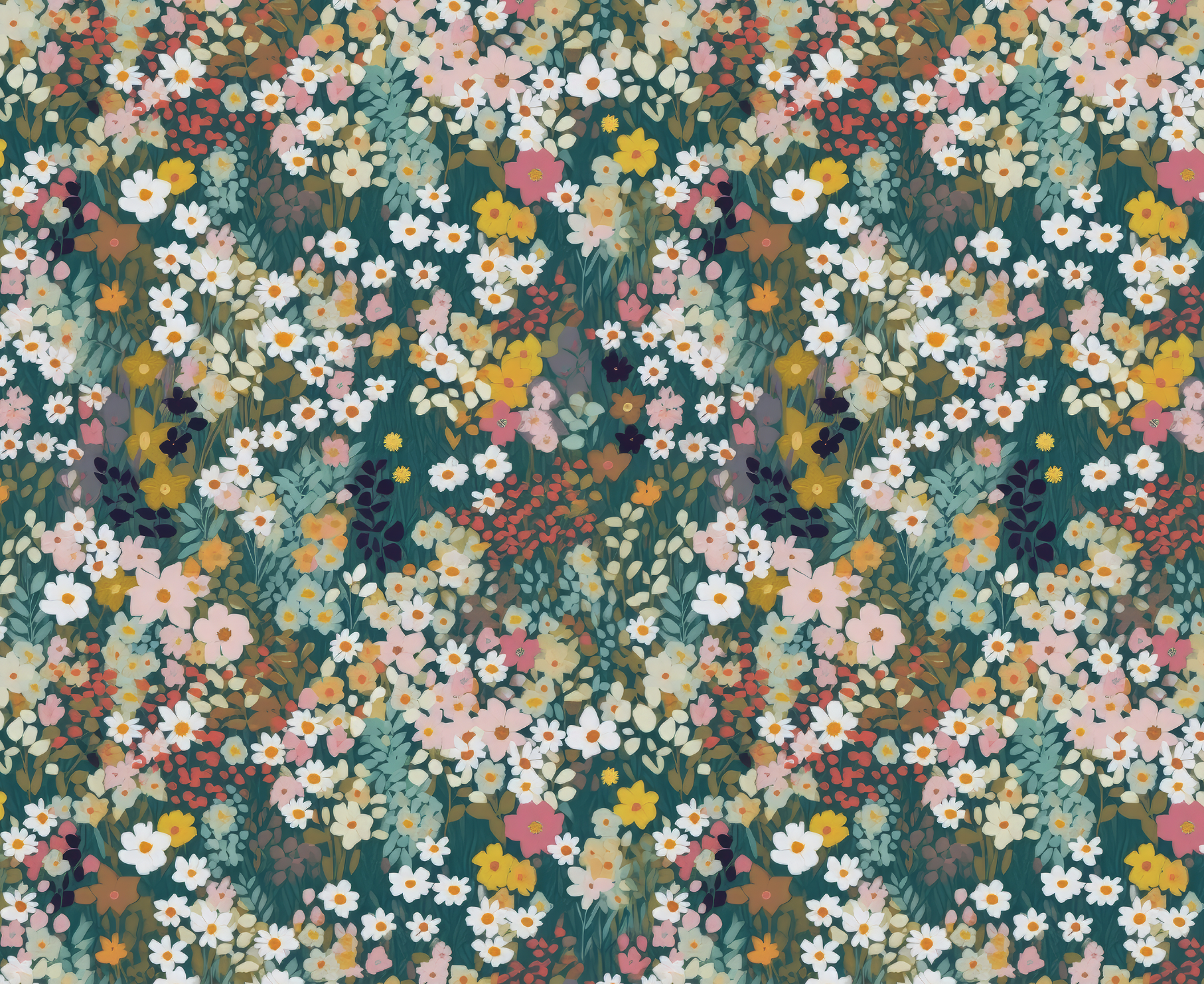 Green shades ditsy flowers - Retro Flower Pattern Wallpaper Mural - Removable Wall decor - Nursery, Baby Girl 2