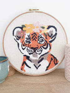 Punch Needle Kit For Beginners. Tiger with flower crown Craft Kit. Make Your Own. Personalised gift.