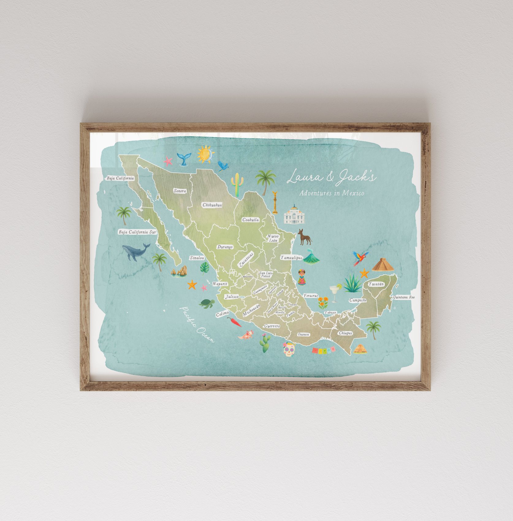 MEXICO - Personalised Scratch Off Map Hand drawn Watercolour World Atlas - Colourful 3
