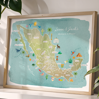 MEXICO - Personalised Scratch Off Map Hand drawn Watercolour World Atlas - Colourful