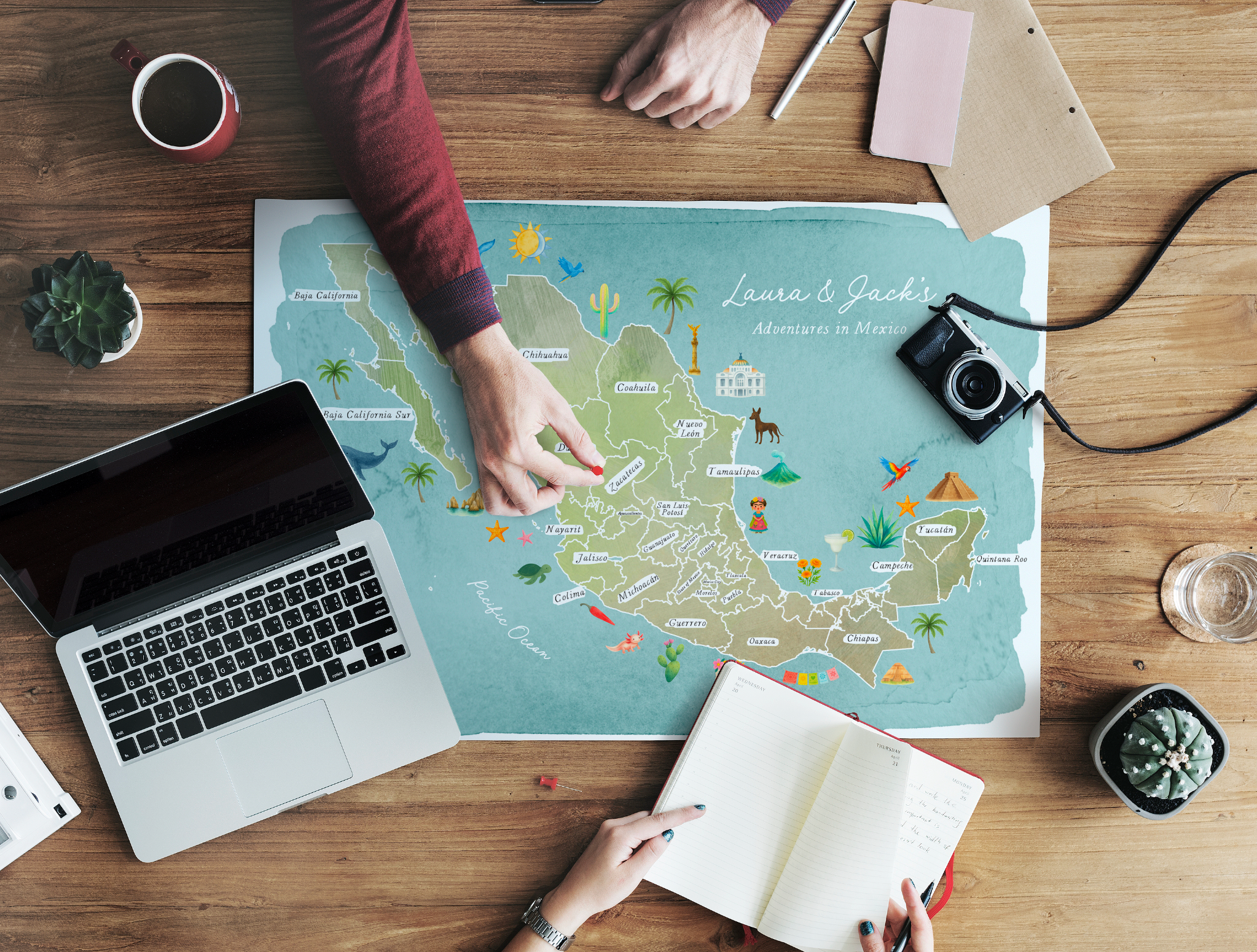 MEXICO - Personalised Scratch Off Map Hand drawn Watercolour World Atlas - Colourful 4