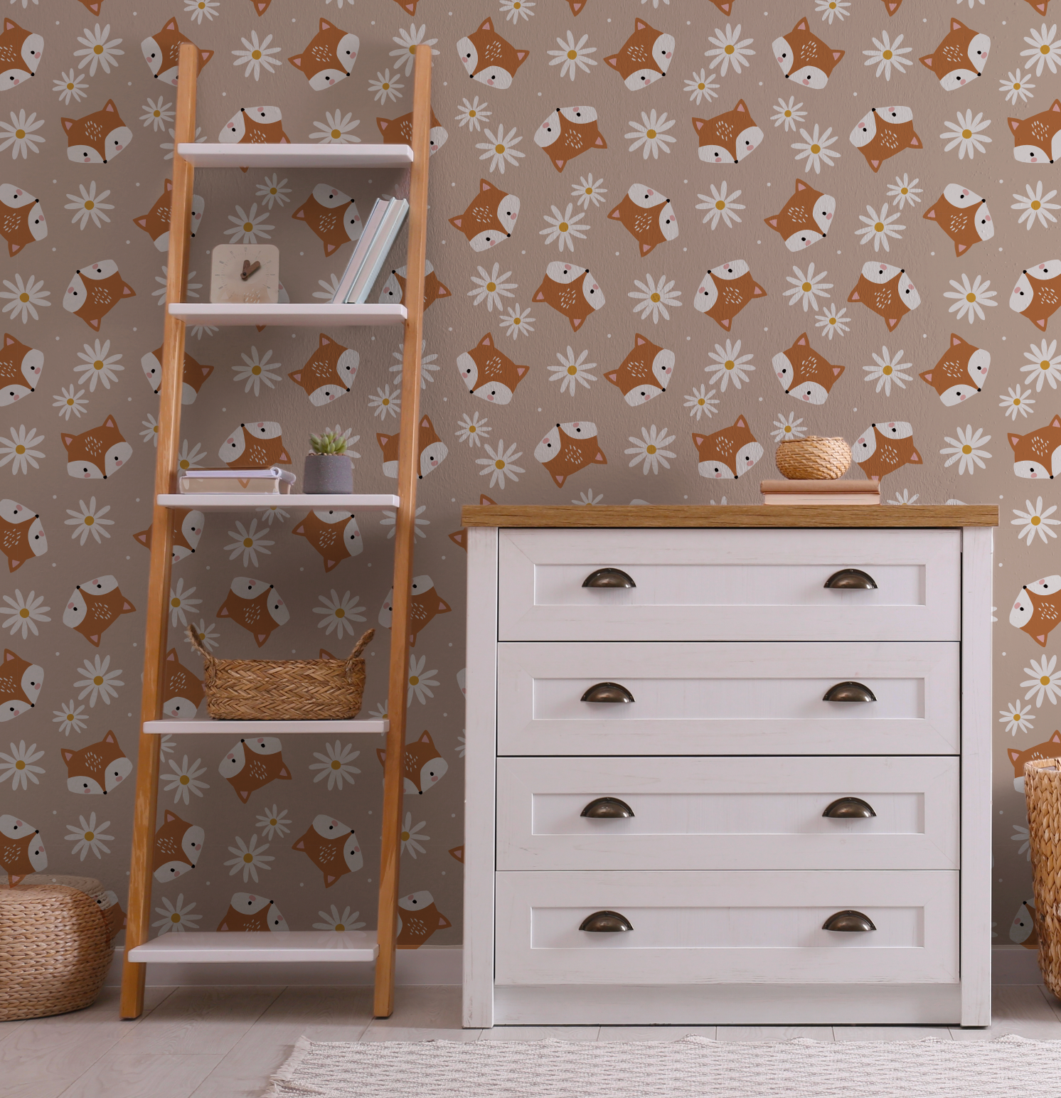 NEW! Peel and Stick or Traditional Woodland Forest Animals Nursery Baby Removable Wallpaper Pattern - FOX